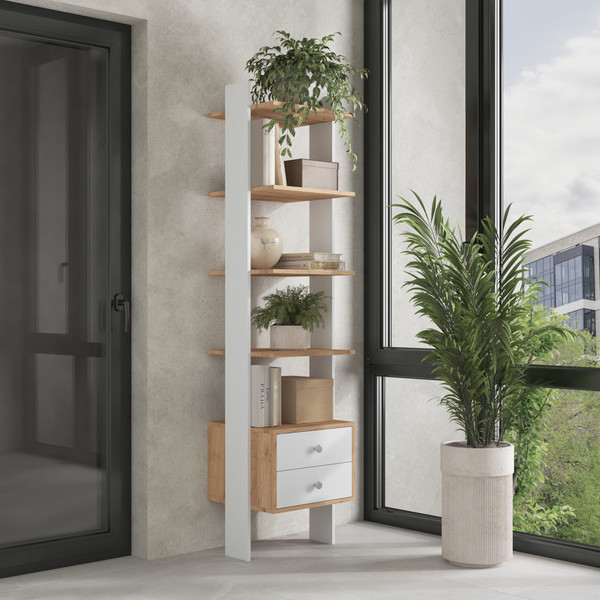 Изображение товара Стеллаж Генезис Мебель с ящиками (белый/дуб золотой)