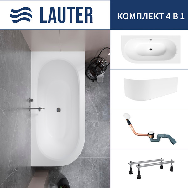 Изображение товара Ванна акриловая Lauter Bliss 170 P / 21201072P (с ножками, лицевым экраном белого цвета и сифоном 21Y11022 белый)