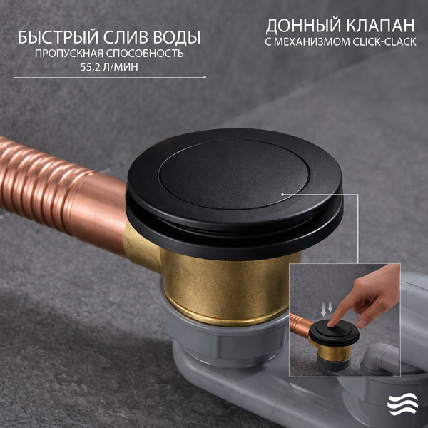 Изображение товара Ванна акриловая Lauter Haven 150 / 21202005 (с ножками и сифоном 21Y11021 матовый черный)