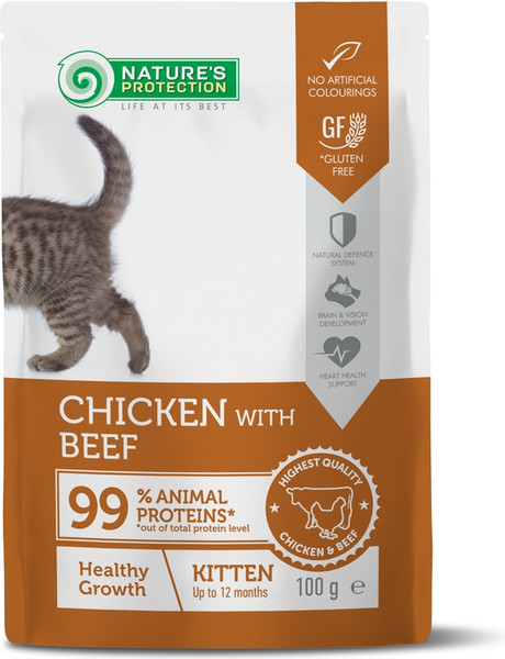 Изображение товара Влажный корм для кошек Nature's Protection Kitten Healthy Growth с курицей и говядиной / NPUPF63656 (22x100г)