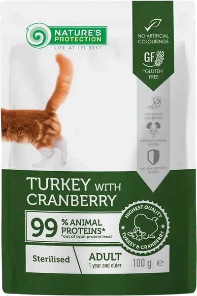 Изображение товара Влажный корм для кошек Nature's Protection Sterilized с индейкой и клюквой / NPUPF63655 (22х100г)