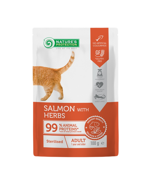 Изображение товара Влажный корм для кошек Nature's Protection Sterilized с лососем и травами / NPUPF63659 (22х100г)