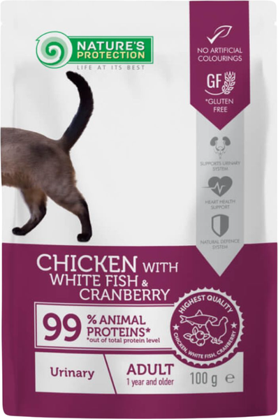 Изображение товара Влажный корм для кошек Nature's Protection Urinary Health с курицей, рыбой и клюк. / NPUPF63654 (22х100г)