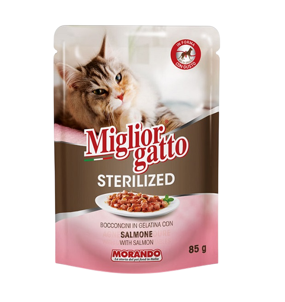 Изображение товара Влажный корм для кошек Miglior Sterilized Кусочки в желе с лососем (10х85г)