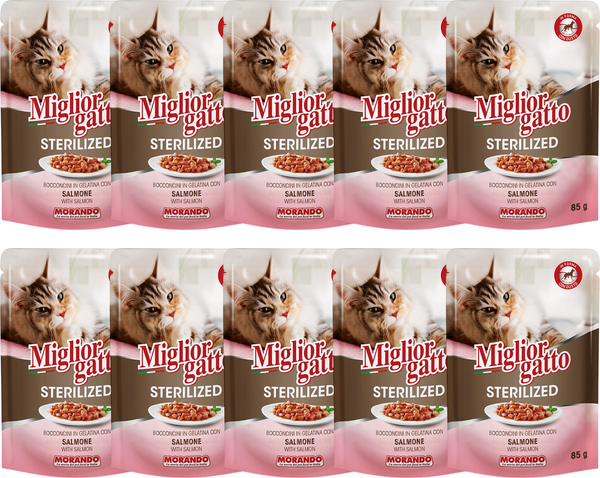 Изображение товара Влажный корм для кошек Miglior Sterilized Кусочки в желе с лососем (10х85г)