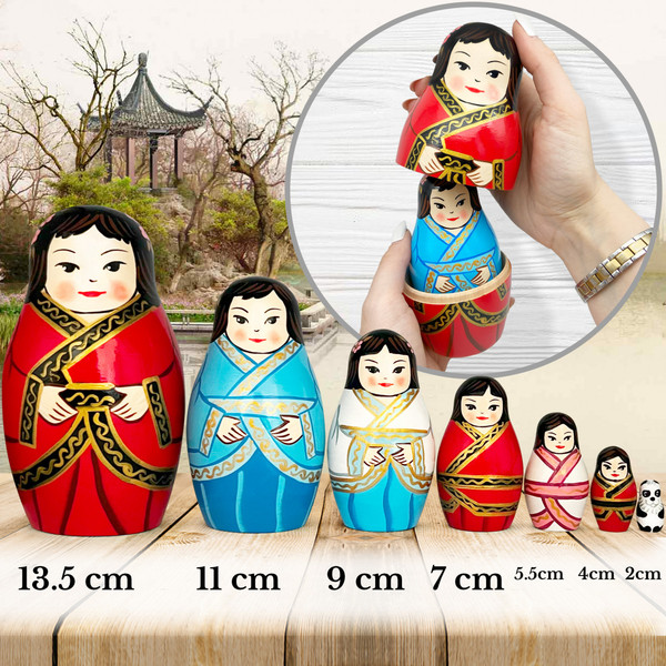 Изображение товара Матрешка сувенирная Брестская Фабрика Сувениров С пандой и девушками в традиционных китайских платьях / 7349