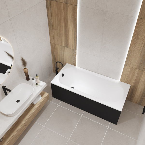 Изображение товара Ванна акриловая Lauter Haven 150 /21202005 (с ножками, лицевым экраном черного цвета и сифоном 21Y32001 матовый черный)