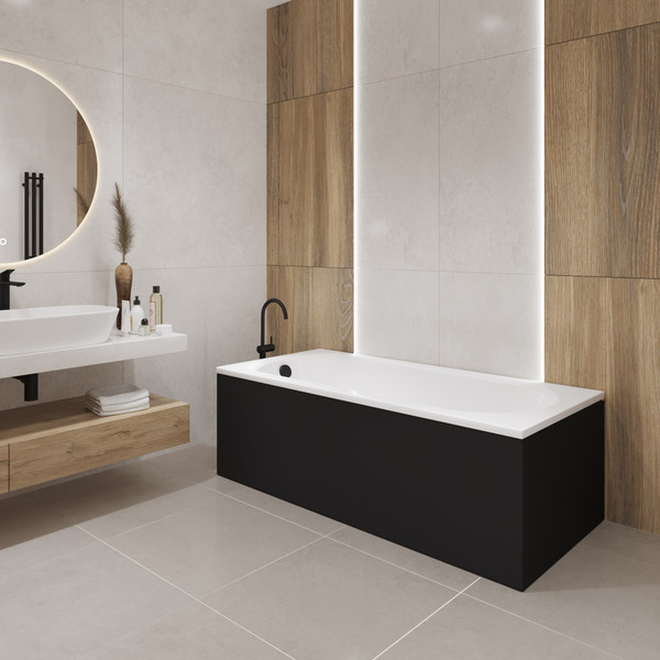 Изображение товара Ванна акриловая Lauter Haven 150 /21202005 (с ножками, лицевым экраном черного цвета и сифоном 21Y32001 матовый черный)
