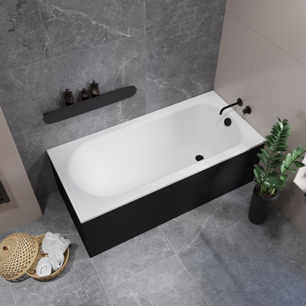 Изображение товара Ванна акриловая Lauter Haven 150 /21202005 (с ножками, лицевым экраном черного цвета и сифоном 21Y32001 матовый черный)