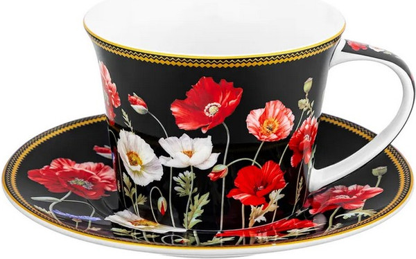 Изображение товара Набор для чая/кофе Elan Gallery Маки на черном New Bone China / 420673_6