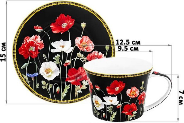 Изображение товара Набор для чая/кофе Elan Gallery Маки на черном New Bone China / 420673_6