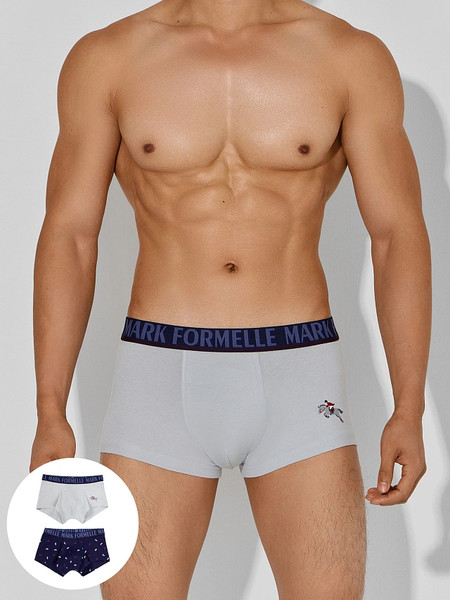 Изображение товара Комплект мужских трусов Mark Formelle 411188-2 (р.98-108, светло-серый/лошади на темно-синем)