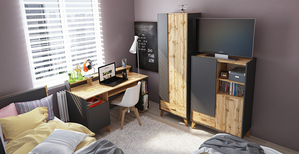 Изображение товара Шкаф ELVA Нодо NEM01HS-2D1S-810/400/1320 (02) (дуб вотан/графит)