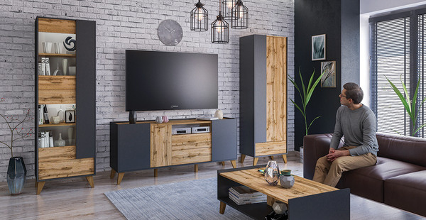 Изображение товара Шкаф ELVA Нодо NEM01HP-2D1S-630/400/2000 (02) (дуб вотан/графит)