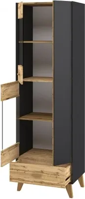 Изображение товара Шкаф с витриной ELVA Нодо NEM01HS-1D2V1S-630/400/2000 (02) (дуб вотан/графит)