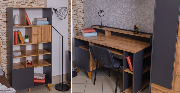 Изображение товара Стеллаж ELVA Нодо NEM01HS-2D-810/400/1640 (02) (дуб вотан/графит)