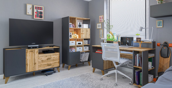 Изображение товара Стеллаж ELVA Нодо NEM01HS-2D-810/400/1640 (02) (дуб вотан/графит)