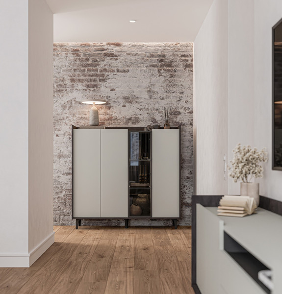 Изображение товара Шкаф с витриной ELVA Эссен NEM04HS-3D1V-1360/400/1310 (29) (металл бруклин/лунный камень)