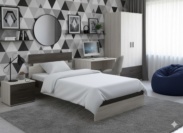 Изображение товара Односпальная кровать Proson Milton 80x190 (дуб кантербери/ясень шимо светлый)