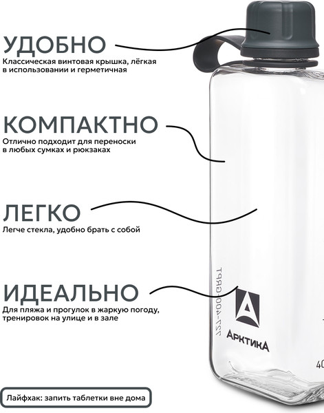 Изображение товара Бутылка для воды Арктика 727-400-GRPT (графит)