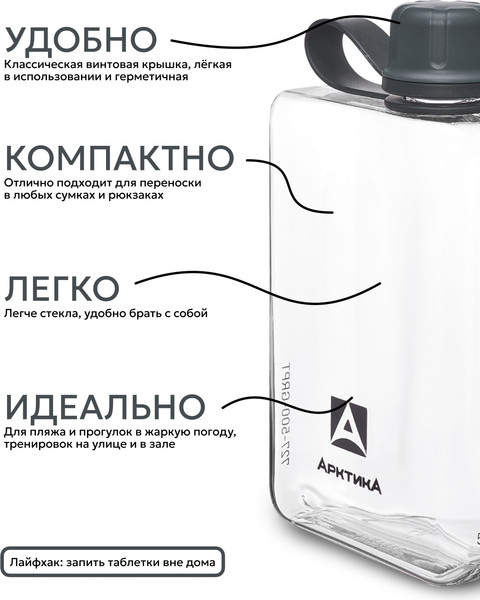 Изображение товара Бутылка для воды Арктика 727-500-GRPT (графит)