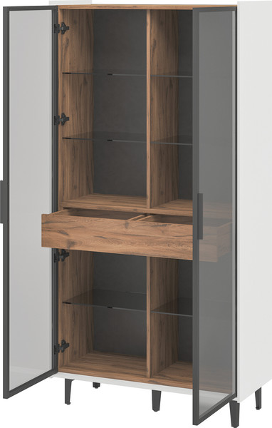 Изображение товара Шкаф с витриной ELVA Эссен NEM04HS-2V1S-930/400/1840 (31) (белый матовый/дуб элисон)