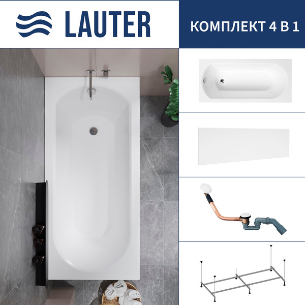 Изображение товара Ванна акриловая Lauter Haven 170 / 21202007 (с каркасом, лицевым экраном белого цвета и сифоном 21Y11022 белый)