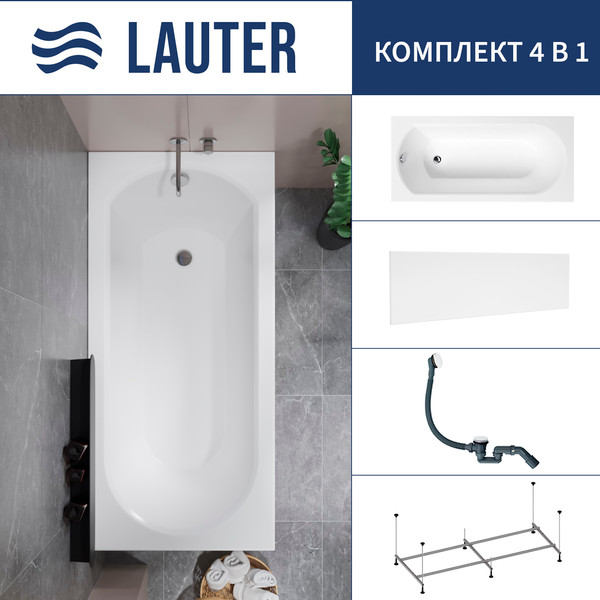 Изображение товара Ванна акриловая Lauter Haven 170 / 21202007 (с каркасом, лицевым экраном белого цвета и сифоном 21Y31002 белый)