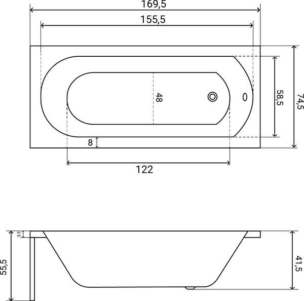 Изображение товара Ванна акриловая Lauter Haven 170 / 21202007 (с каркасом, лицевым экраном белого цвета и сифоном 21Y31002 белый)