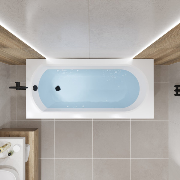 Изображение товара Ванна акриловая Lauter Haven 170 / 21202007 (с каркасом, лицевым экраном черного цвета и сифоном 21Y11021 матовый черный)