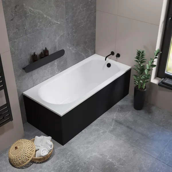 Изображение товара Ванна акриловая Lauter Haven 170 / 21202007 (с каркасом, лицевым экраном черного цвета и сифоном 21Y11021 матовый черный)