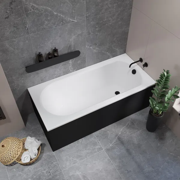 Изображение товара Ванна акриловая Lauter Haven 170 / 21202007 (с каркасом, лицевым экраном черного цвета и сифоном 21Y32001 матовый черный)