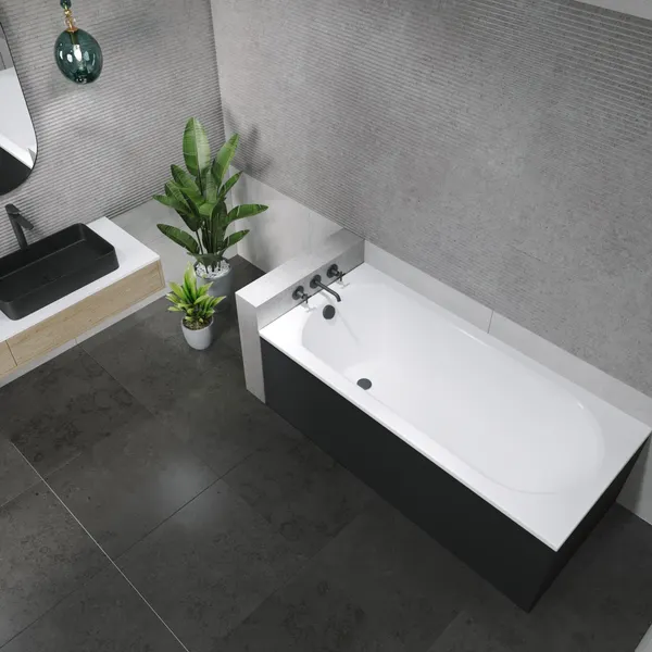 Изображение товара Ванна акриловая Lauter Haven 170 / 21202007 (с каркасом, лицевым экраном черного цвета и сифоном 21Y32001 матовый черный)