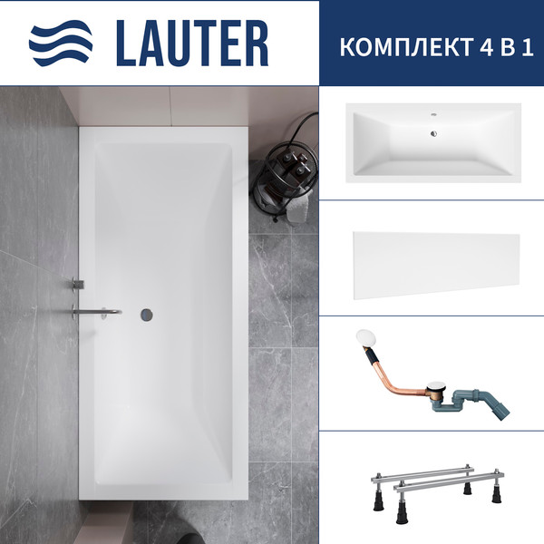 Изображение товара Ванна акриловая Lauter Oasis 170 / 21203070 (с ножками, лицевым экраном белого цвета и сифоном 21Y11022 белый)