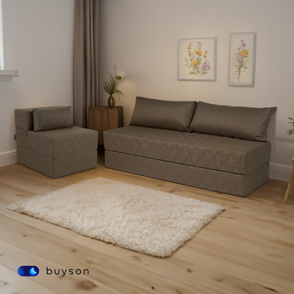 Изображение товара Бескаркасное кресло-кровать buyson BuyDream Тк. Laguna 233 202x70 (кофейный)