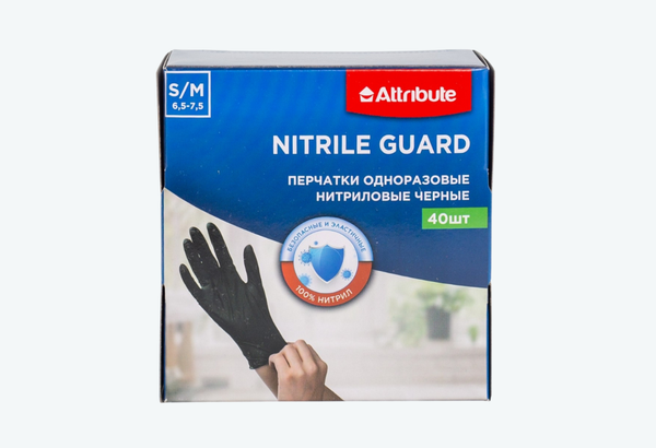 Изображение товара Перчатки одноразовые Attribute Nitrile Guard / ACG025 (S/M, 40шт, черный)