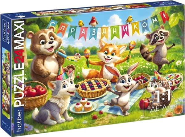 Изображение товара Развивающая игра Hatber Пазл. Premium Maxi. Праздник на полянке / 24ПЗ2_34877 (24эл)
