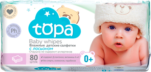 Изображение товара Влажные салфетки детские Topa с лосьоном (80шт)