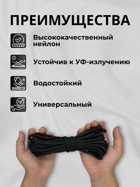 Изображение товара Шнур хозяйственный Мегакорд Паракорд 4мм / 010655 (10м, черный)