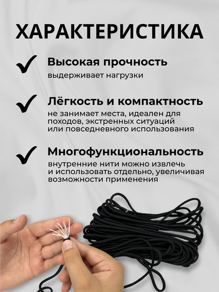 Изображение товара Шнур хозяйственный Мегакорд Паракорд 4мм / 010659 (100м, черный)
