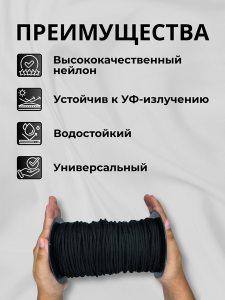 Изображение товара Шнур хозяйственный Мегакорд Паракорд 4мм / 010659 (100м, черный)