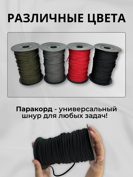 Изображение товара Шнур хозяйственный Мегакорд Паракорд 4мм / 010659 (100м, черный)