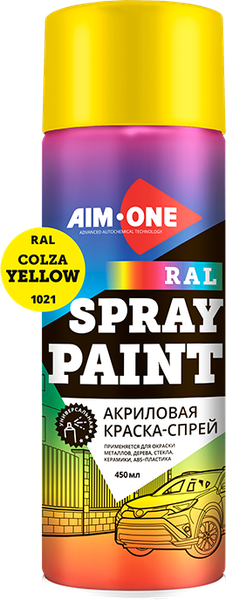 Изображение товара Краска автомобильная AIM-ONE Акриловая RAL-1021 (450мл, рапсовый/желтый)