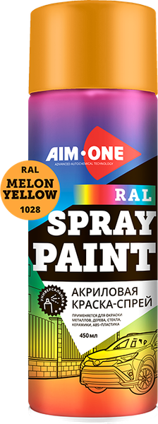 Изображение товара Краска автомобильная AIM-ONE Акриловая RAL-1028 (450мл, дынный/желтый)