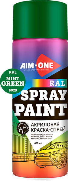 Изображение товара Краска автомобильная AIM-ONE Акриловая RAL-6029 (450мл, мятный/зеленый)