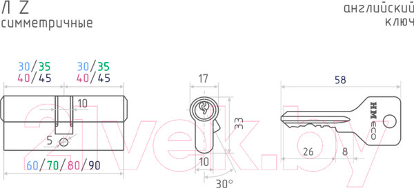 Изображение товара Цилиндровый механизм замка Нора-М ЕСО Z Л-70 35/35 (хром)