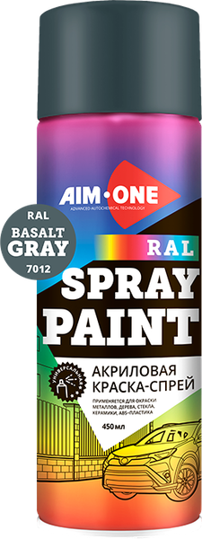 Изображение товара Краска автомобильная AIM-ONE Акриловая RAL-7012 (450мл, базальтовый/серый)