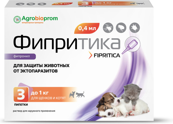 Изображение товара Капли от блох Pchelodar Фипритика для котят и щенков до 1кг (3шт)