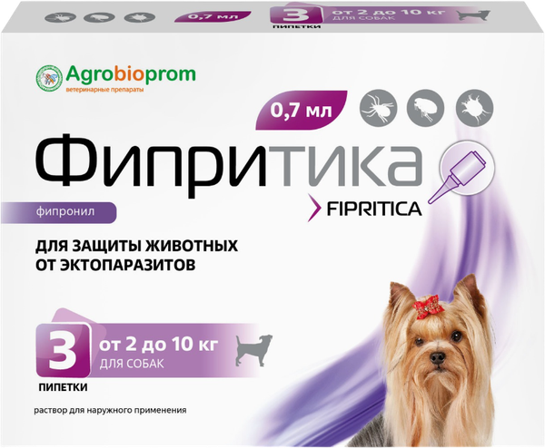 Изображение товара Капли от блох Pchelodar Фипритика для собак 2-10кг (3шт)