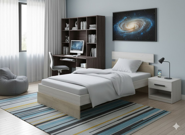 Изображение товара Односпальная кровать Proson Milton 80x190 (дуб шамони светлый 124/бунратти)